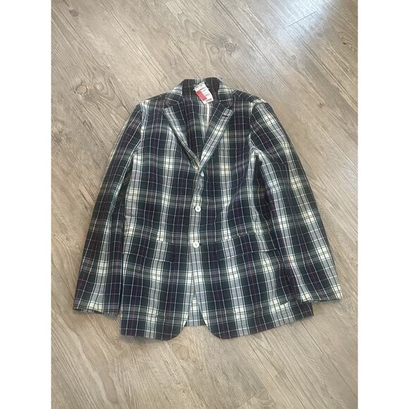 NWT VTG 40 R Polo Ralph Lauren Mini Plaid Cotton Madras Patch Patch Blazer - Picture 1 of 4